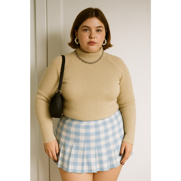 VTG Studio Works Y2K Cream Turtleneck Sweater Ribbed M Metallic Preppy Coquette - Picture 2 of 8